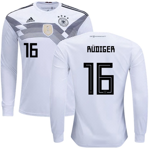 Germany #16 Rudiger White Home Long Sleeves Soccer Country Jersey